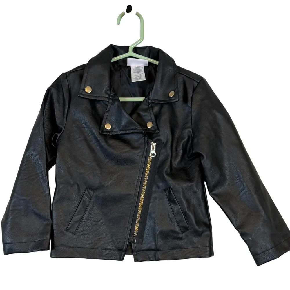Little Lass Kids Black Faux Leather Moto Biker Core Jacket 4T Punk Rock Edgy